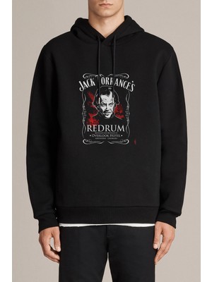 Qivi Jack Torances Redroom Hotel Baskılı Siyah Erkek Örme Kapşonlu Sweatshirt Uzun Kol