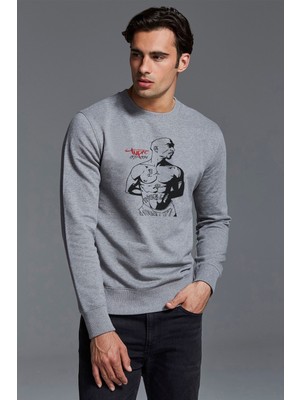 Qivi Rap Hiphop 2pac Rıp Baskılı Gri Erkek Örme Sweatshirt Uzun Kol