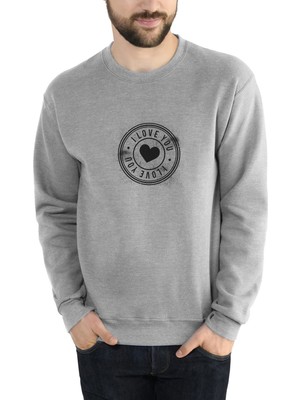 Qivi I Love You Baskılı Gri Erkek Örme Sweatshirt Uzun Kol