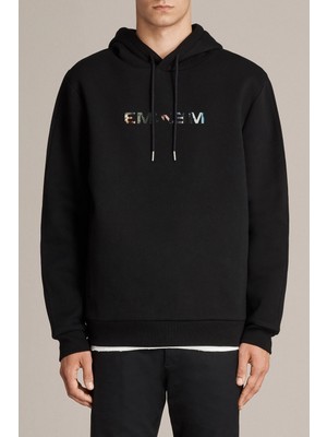 Qivi Eminem The Real Slim Shady Music Baskılı Siyah Erkek Örme Kapşonlu Sweatshirt Uzun Kol