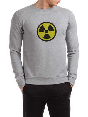 Qivi Radiation Alert Baskılı Gri Erkek Örme Sweatshirt Uzun Kol