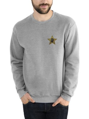 Qivi Che Guevara Yıldız Che Göğüs Baskılı Gri Erkek Örme Sweatshirt Uzun Kol