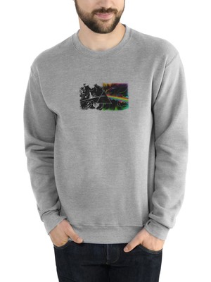 Qivi Pink Floyd Metal Rock Music Müzik Baskılı Gri Erkek Örme Sweatshirt Uzun Kol