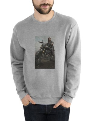 Qivi Pubg Aesthetic Baskılı Gri Erkek Örme Sweatshirt Uzun Kol