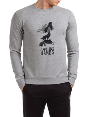 Qivi Arctıc Monkeys Wolf Kurt Jewellers Hands Baskılı Gri Erkek Örme Sweatshirt Uzun Kol