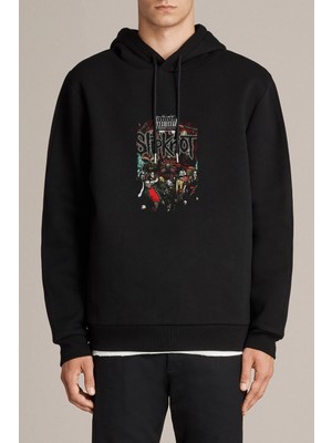 Qivi Corey Taylor Slipknot Metal Rock Music Baskılı Siyah Erkek Örme Kapşonlu Sweatshirt Uzun Kol