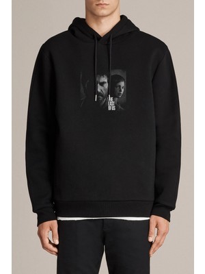 Qivi The Last Of Us 3 Baskılı Siyah Erkek Örme Kapşonlu Sweatshirt Uzun Kol