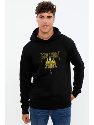 Qivi Bad Seed Metal Rock Baskılı Siyah Erkek Örme Kapşonlu Sweatshirt Uzun Kol