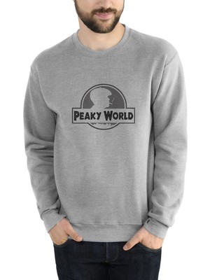 Qivi Peaky Blinders Peaky World Baskılı Gri Erkek Örme Sweatshirt Uzun Kol