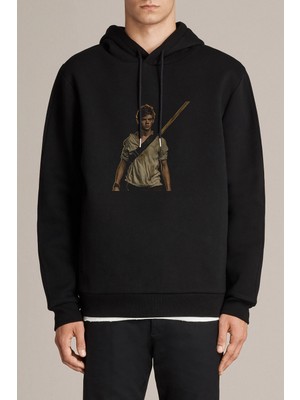 Qivi The Maze Runner Newt Baskılı Siyah Erkek Örme Kapşonlu Sweatshirt Uzun Kol