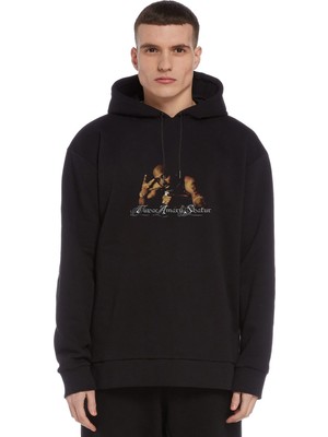 Qivi Tupac Shakur Metal Rock Müzik Music Baskılı Siyah Erkek Örme Kapşonlu Sweatshirt Uzun Kol