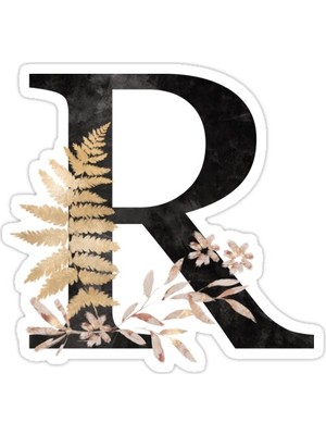 Universal Monogram R Siyah Altın Çiçekler Ve Yeşillik Sticker Araba Oto Arma Duvar Sticker