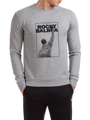 Qivi Rocky Balboa Baskılı Gri Erkek Örme Sweatshirt Uzun Kol