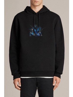 Qivi Sub Zero Baskılı Siyah Erkek Örme Kapşonlu Sweatshirt Uzun Kol