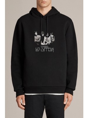 Qivi LED Zeppelin Grub Metal Rock Music Baskılı Siyah Erkek Örme Kapşonlu Sweatshirt Uzun Kol