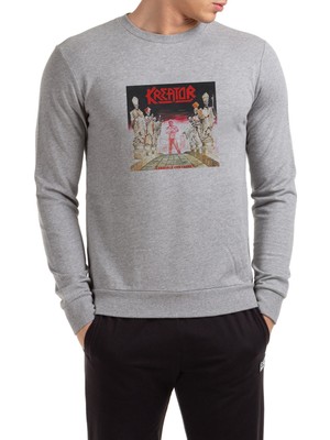 Qivi Kreator Terrible Certainty Baskılı Gri Erkek Örme Sweatshirt Uzun Kol