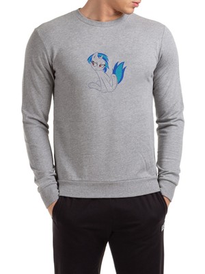 Qivi Scratches Bing Vinyl Scratch Vector By Baskılı Gri Erkek Örme Sweatshirt Uzun Kol