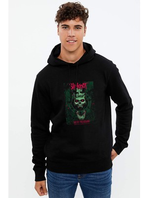 Qivi Slipknot Day Of The Gusano We Baskılı Siyah Erkek Örme Kapşonlu Sweatshirt Uzun Kol