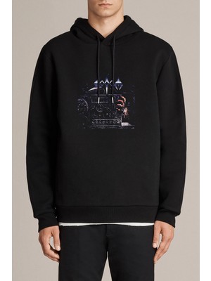 Qivi Sodom Better Off Dead Baskılı Siyah Erkek Örme Kapşonlu Sweatshirt Uzun Kol