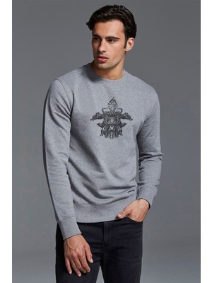 Qivi Ghost Rider Motorsiklet Skull Rider Baskılı Gri Erkek Örme Sweatshirt Uzun Kol