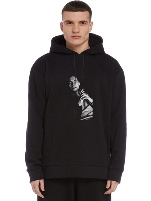 Qivi Riverdale Jughead Jones W Baskılı Siyah Erkek Örme Kapşonlu Sweatshirt Uzun Kol