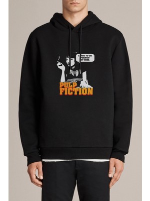 Qivi Fıctıon Metal Rock Muzik Baskılı Siyah Erkek Örme Kapşonlu Sweatshirt Uzun Kol