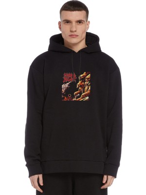 Qivi Morbid Angel Monster Annihilation Metal Rock Baskılı Siyah Erkek Örme Kapşonlu Sweatshirt Uzun Kol