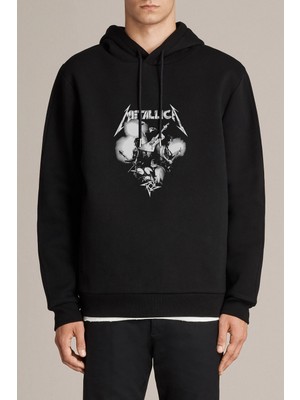 Qivi Metallica Kill Em Metal Rock Music Baskılı Siyah Erkek Örme Kapşonlu Sweatshirt Uzun Kol