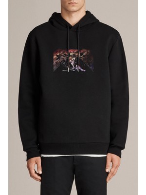 Qivi Sword Art Online Anime Baskılı Siyah Erkek Örme Kapşonlu Sweatshirt Uzun Kol