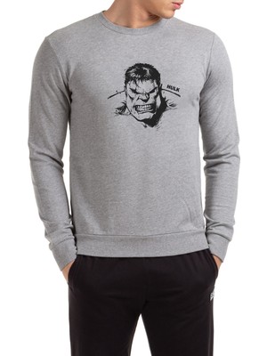 Qivi Hulk Sinirli Baskılı Gri Erkek Örme Sweatshirt Uzun Kol