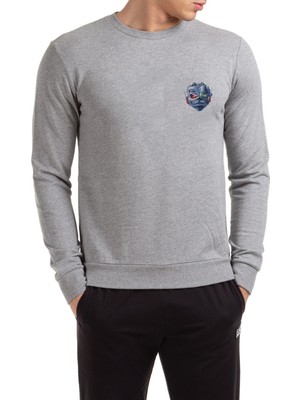 Qivi Maiden Eddie Baskılı Gri Erkek Örme Sweatshirt Uzun Kol