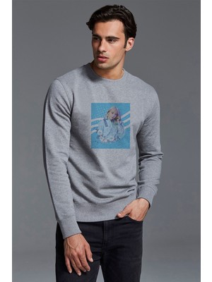 Qivi Mamamoo Aesthetic K Pop Baskılı Gri Erkek Örme Sweatshirt Uzun Kol