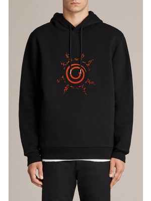 Qivi Naruto Amoled Baskılı Siyah Erkek Örme Kapşonlu Sweatshirt Uzun Kol