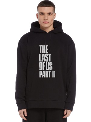 Qivi The Last Of Us Part 2 Baskılı Siyah Erkek Örme Kapşonlu Sweatshirt Uzun Kol
