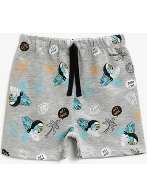 Koton Erkek Bebek Gri Baskili Beli Baglamali Pamuklu Sort 1YMB48993OK