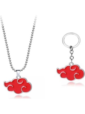 Alp Collection Bybag Naruto Anime Kırmızı Bulut Metal Zincirli Kolye ve Anahtarlık Set