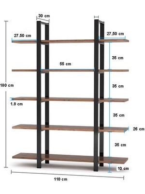 Yasmak Endüstriyel Stil Kitaplık R300/S