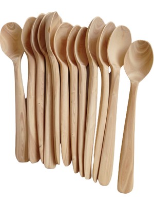 Alidayim Tahta Kaşık El Yapımı Şimşir Tatlı Kaşığı 12'li Set 16 cm