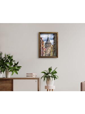 Bk Gift Galata Kulesi Tasarımlı Doğal Masif Ahşap Çerçeveli Tablo 45X65CM-39