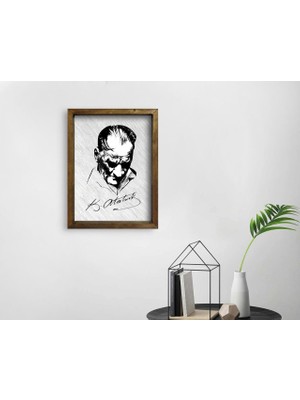 Bk Gift Atatürk Tasarımlı Doğal Masif Ahşap Çerçeveli Tablo 45X65CM-48