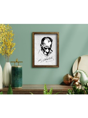 Bk Gift Atatürk Tasarımlı Doğal Masif Ahşap Çerçeveli Tablo 45X65CM-48