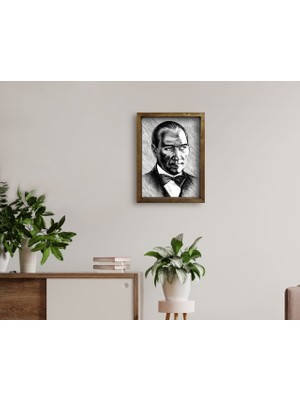 Bk Gift Atatürk Tasarımlı Doğal Masif Ahşap Çerçeveli Tablo 45X65CM-36