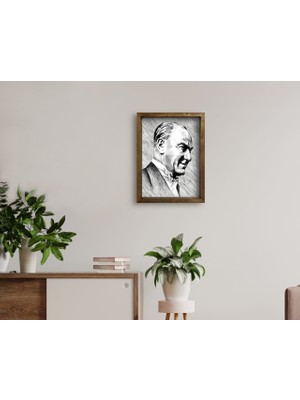 Bk Gift Atatürk Tasarımlı Doğal Masif Ahşap Çerçeveli Tablo 45X65CM-32