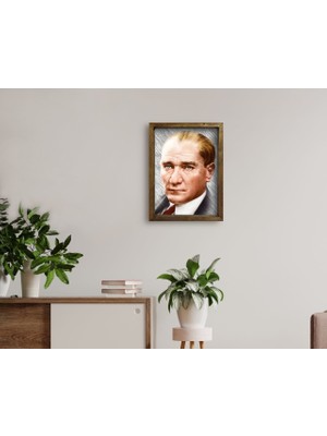 Bk Gift Atatürk Tasarımlı Doğal Masif Ahşap Çerçeveli Tablo 45X65CM-34