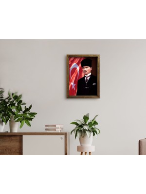 Bk Gift Atatürk Tasarımlı Doğal Masif Ahşap Çerçeveli Tablo 45X65CM-23