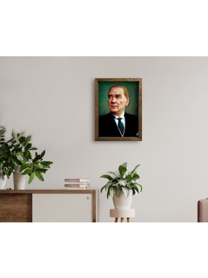 Bk Gift Atatürk Tasarımlı Doğal Masif Ahşap Çerçeveli Tablo 45X65CM-13