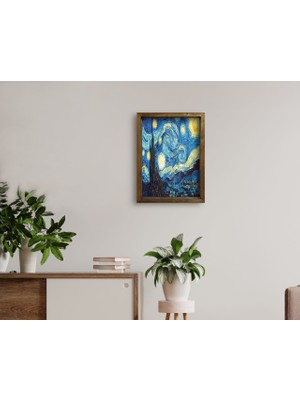 Bk Gift Starry Night Van Gogh Tasarımlı Doğal Masif Ahşap Çerçeveli Tablo 45X65CM-1
