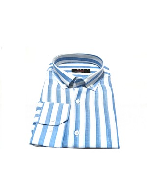 Kurular Tekstil Keten Çizgili Gömlek Uzunkol