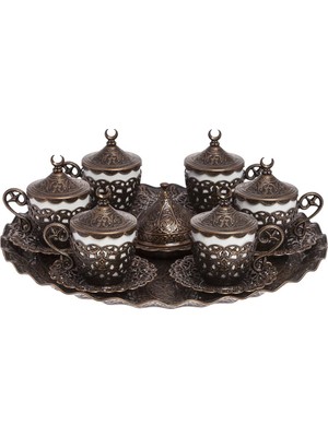 Bazaar 4 Osmanlı Motifli Nescafe Fincan Seti 6 Kişilik Antik Bakır