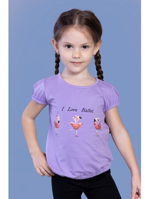 Toontoy Kids Toontoy Kız Çocuk Lastikli Büzgü Detaylı Baskılı Tişört